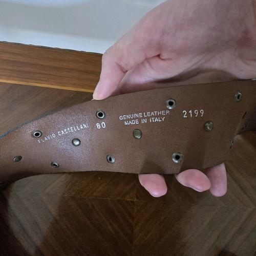 Flavio Castellani leather belt like new, dark brown, size 80 with studs and coins