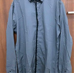 Ανδρικό πουκάμισο, γκρίζο χρώμα με μαύρη γραμμή μακριμάνικο, Μέγεθος XL, CELIO, καλοκαιρινό
