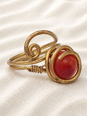 Handmade ring with brass and apple coral new