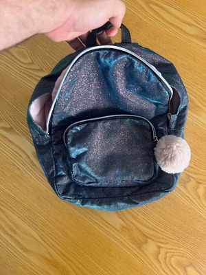 H&M backpack with glitter and fur keychain, used