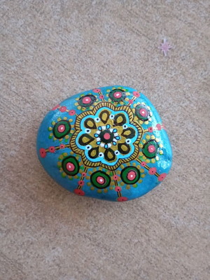 Painted stone with acrylic colors and varnish new