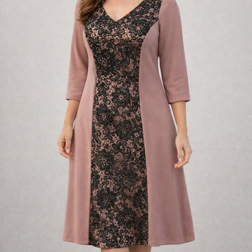 Danilo Dress Dusty Rose with Black Lace, size XL-XXL, like new