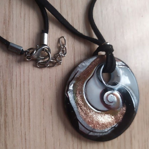 Pendant necklace with Murano style glass pendant and leather strap, like new