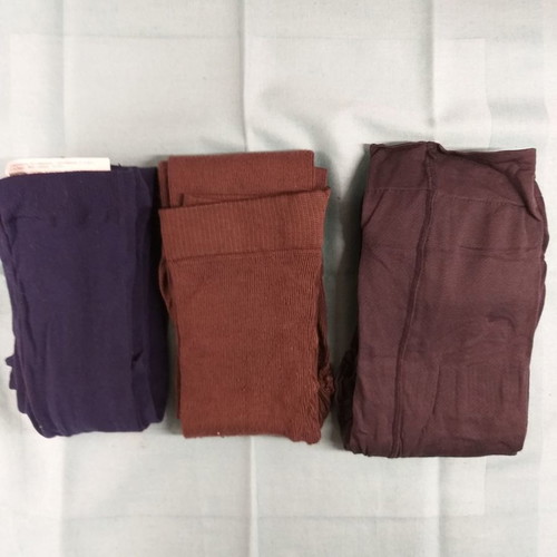 Thick tights new, brown knitted, blue and dark gray smooth, medium, pack of 3