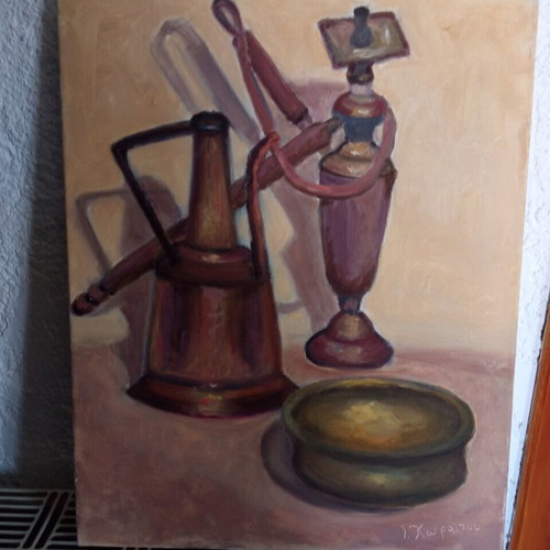 Oil painting on canvas used, still life by I. Choraïtou