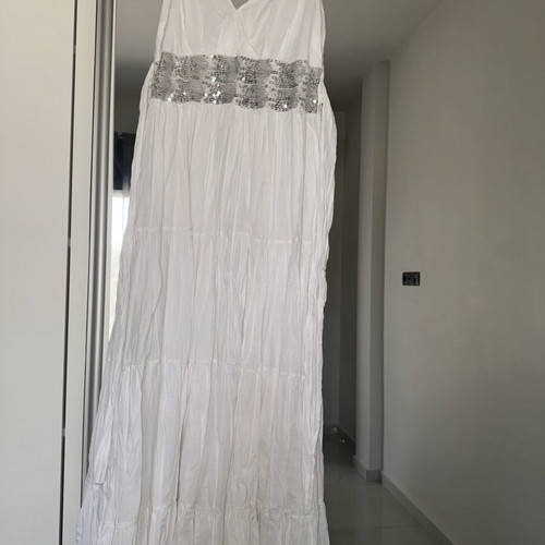 White Maxi Boho Dress with Sequins and Thin Straps like new