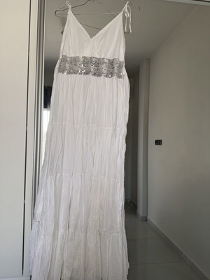 White Maxi Boho Dress with Sequins and Thin Straps like new