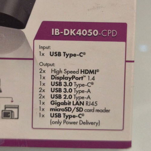 ICY BOX IB-DK4050-CPD USB-C Docking Station like new, 3-screen support, 100W PD