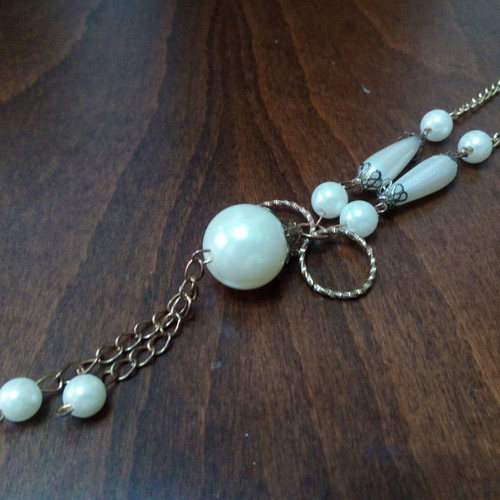Chain necklace with pearls used, long, faux bijoux