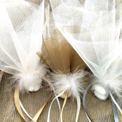 Handmade bombonieres with two tulles and feather new