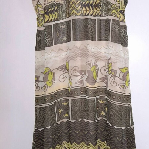 Summer dress khaki medium with green floral embroidery used