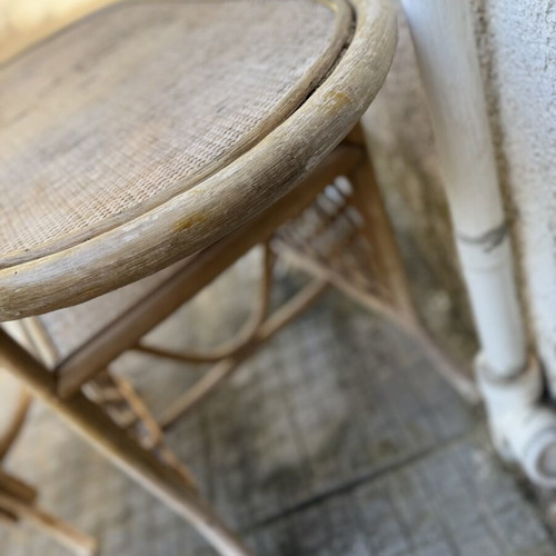 Rattan chair and table set used, vintage style for garden or balcony