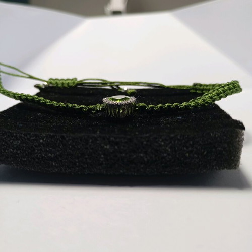 Macrame Bracelet Green with Peridot 7x9 and White Zircons Silver 925 New