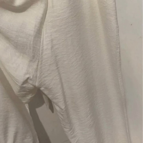 White linen one-piece with belt and straw buckle, new