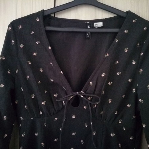 H&M women's short dress with long wide sleeves, floral print, size S (EU 36)
