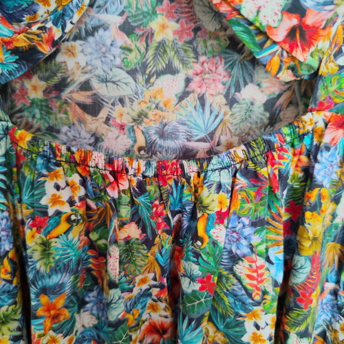 Chaton midi dress with tropical print and open back, Large