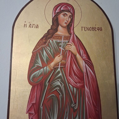 Egg Tempera Icon of Saint Genovefa with 14k Gold on Wood like new