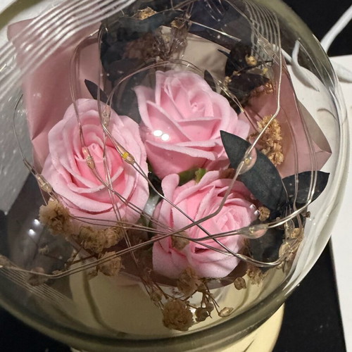 Flower bouquet in glass with led new, gift for Valentine's Day