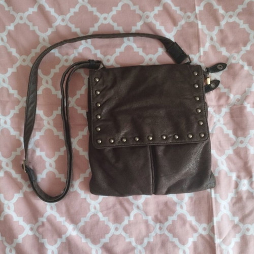 Brown suede crossbody bag used with multiple pockets