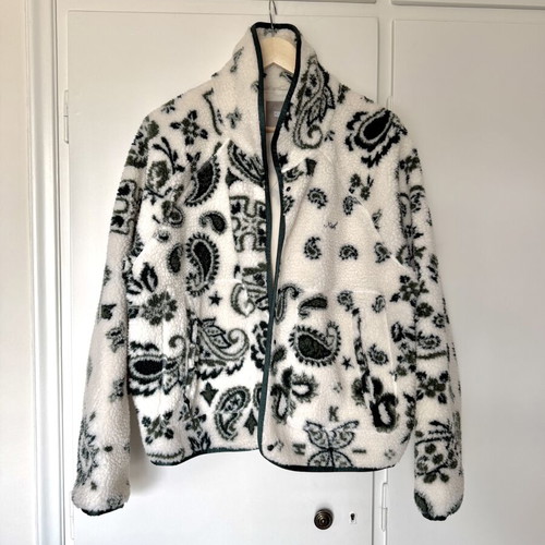 Kith Pinehurst Sherpa Fleece Jacket Men Large White Paisley Snap Bomber like new