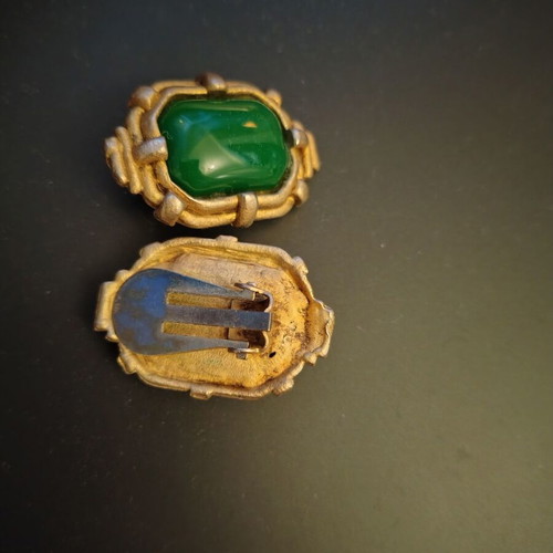 Vintage clip earrings used, green stone, 2 pairs