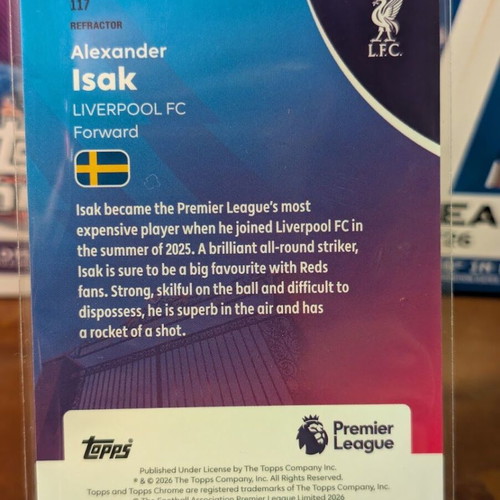 Topps Chrome Premier League Alexander Isak Refractor card like new