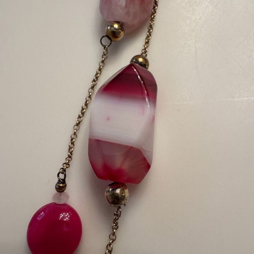 Gregio women's long necklace gold-plated 925 silver like new with pink stones