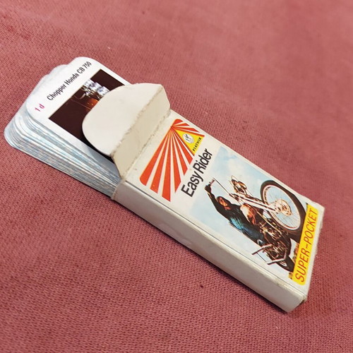 Collectible 1970s card deck with vintage motorcycles like new