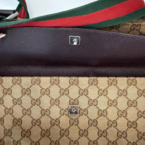 Gucci canvas messenger bag used, beige and brown crossbody