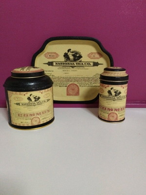 Metal tea tins with tray set like new