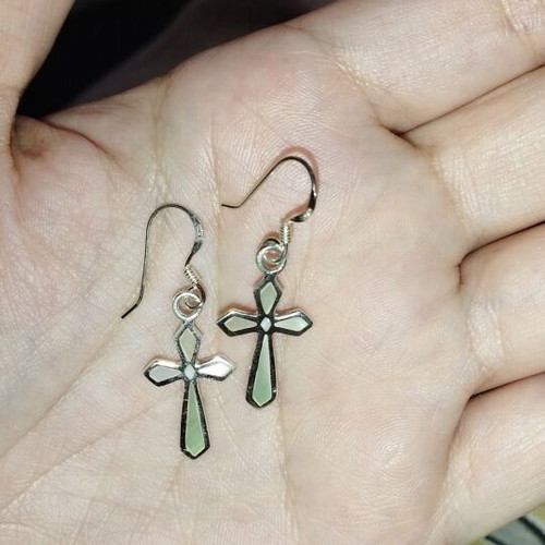 Silver 925 Cross Earrings with Iridescent Enamel