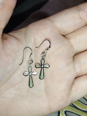 Silver 925 Cross Earrings with Iridescent Enamel