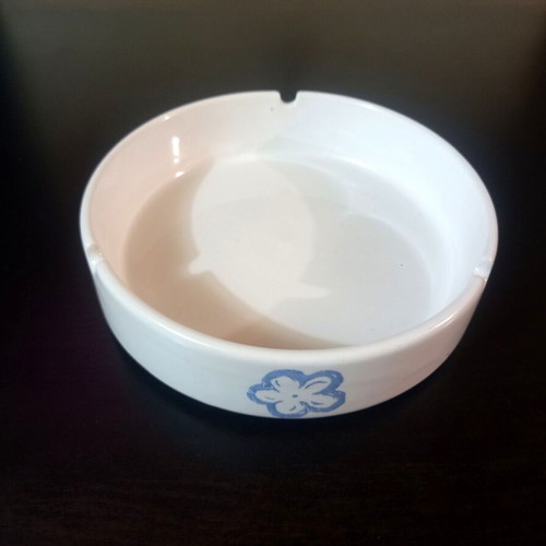 Ceramic ashtray white with blue flowers vintage minimal