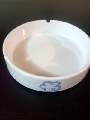 Ceramic ashtray white with blue flowers vintage minimal