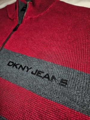 DKNY JEANS men's sweater gray red used, size XL