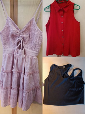 Shein dress, shirt, and crop top bundle new, size M, pink and red