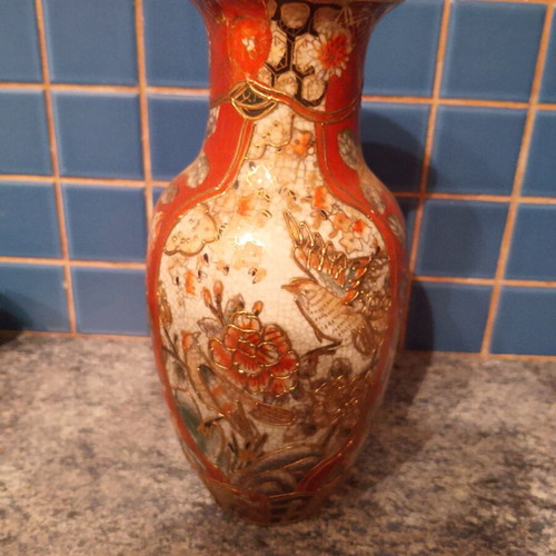 Decorative Chinese vase vintage with handpainted design used