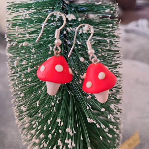 Clay mushroom earrings new with silver fastenings