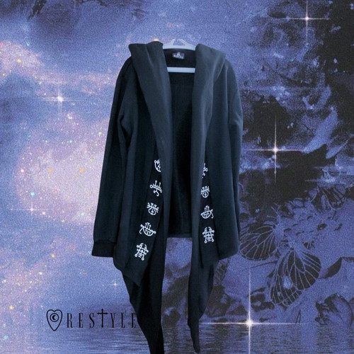 Restyle Demon Sigil Drapy Hoodie like new, black and white, size M