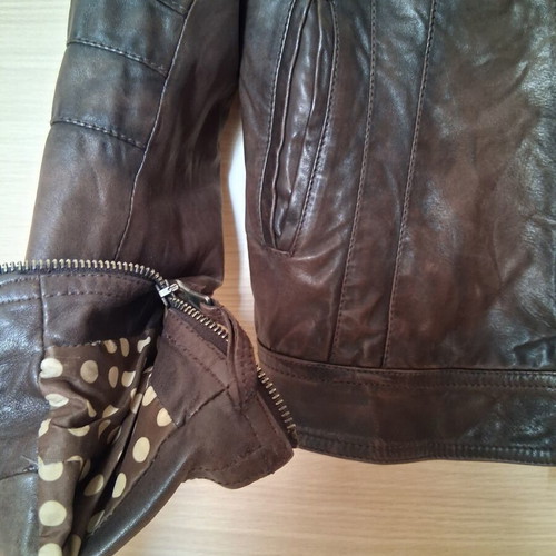 Theory leather jacket brown-olive color with broken zipper