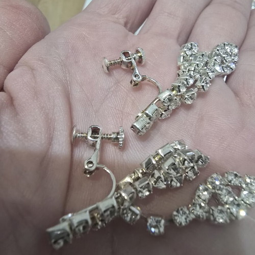 Vintage chandelier screw-back clip earrings with rhinestones