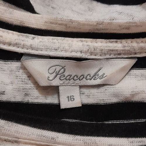 Peacocks asymmetrical striped blouse like new, black and grey