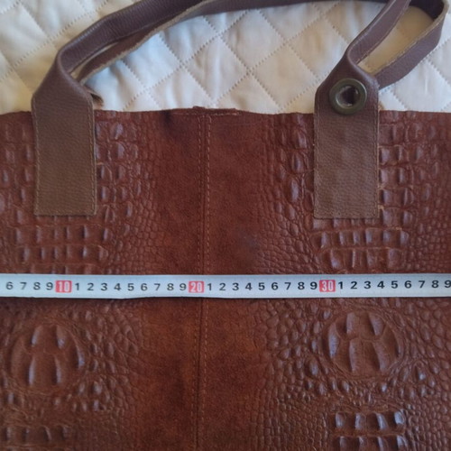 Shoulder bag new natural suede with crocodile pattern brown