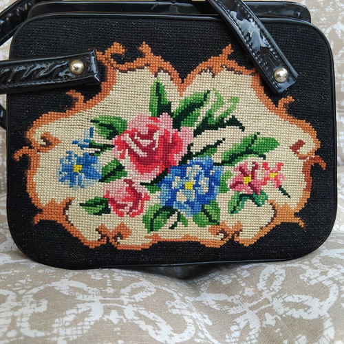 Vintage Gobelin Handbag with Patent Leather Like New