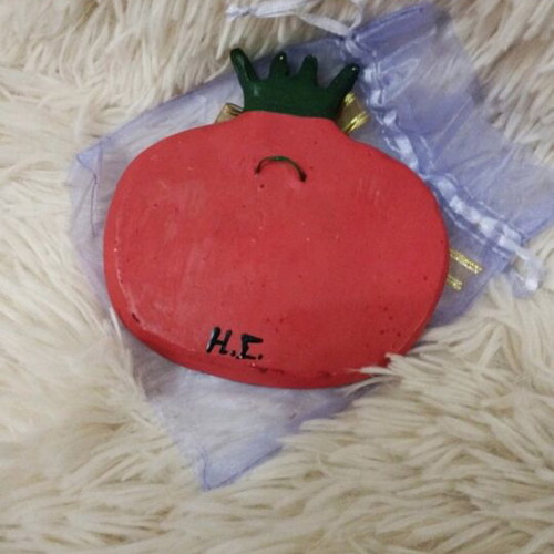 Handmade hanging pomegranate charm with clay and painted