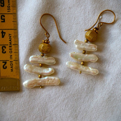 Gold Earrings Raw Pearls with 22K Gold Plated Clasp New
