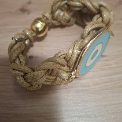 Anna Mazaraki Chunky Bracelet 18 cm with Magnetic Clasp, New, Beige