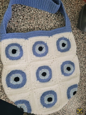 Knitted handbag new white and blue