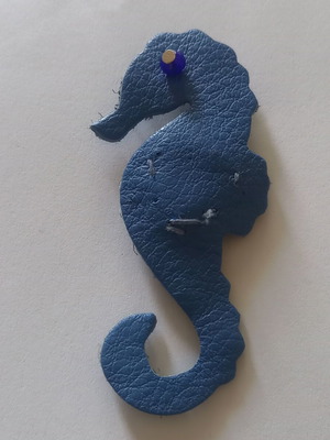 Seahorse pin handmade new, blue