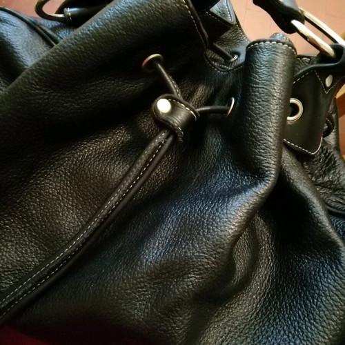 Leather shoulder bag like a pouch in like new condition, black